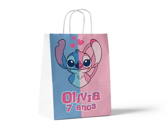 Sacola de Papel Personalizada - Stitch e Angel