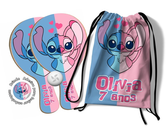 Kit Mochilinha e Raquetes Ping Pong - Stitch e Angel
