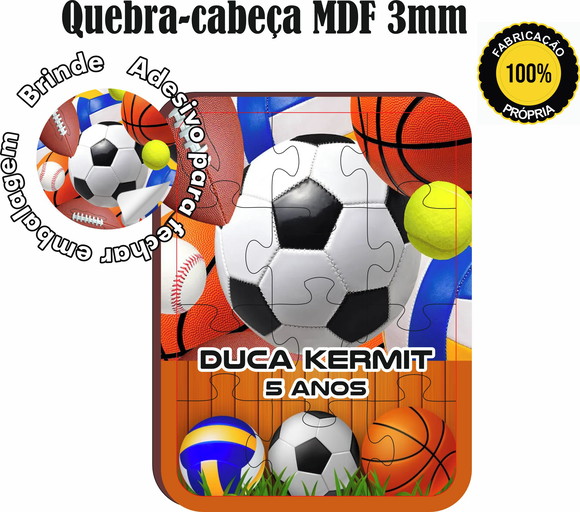Quebra Cabeça em mdf Colorido Esportes Futebol