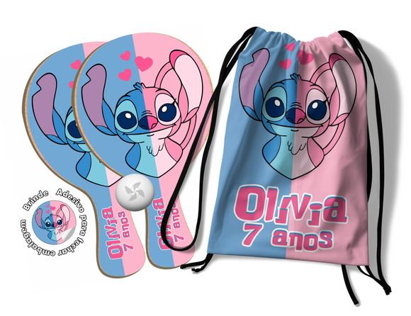 Kit Mochilinha e Raquetes Ping Pong - Stitch e Angel