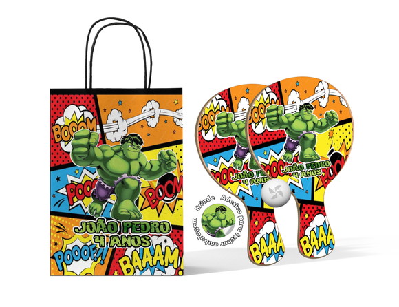 Kit Sacola de Papel e Raquete Ping Pong - Hulk