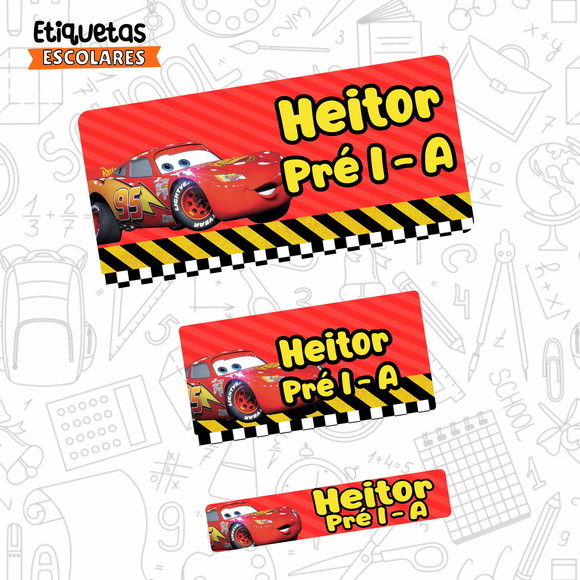 Etiquetas Escolares Mcqueen Carros 110un Frete Grátis