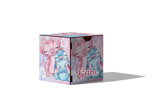 Caixinha Cubo Porta Treco Lilo Stitch em mdf 10x10x10