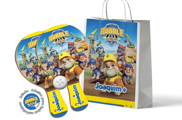 Kit Sacola de Papel e Raquete Ping Pong - Rubble e Sua Turma