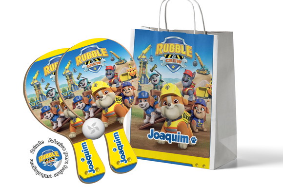 Kit Sacola de Papel e Raquete Ping Pong-rubble e Sua Turma