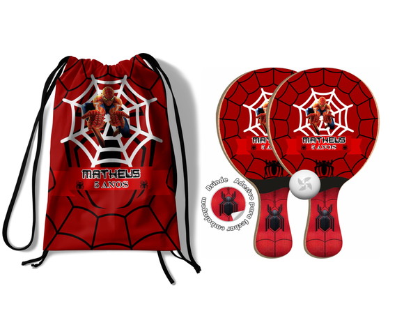 Kit Mochilinha e Raquetes Ping Pong - Homem Aranha