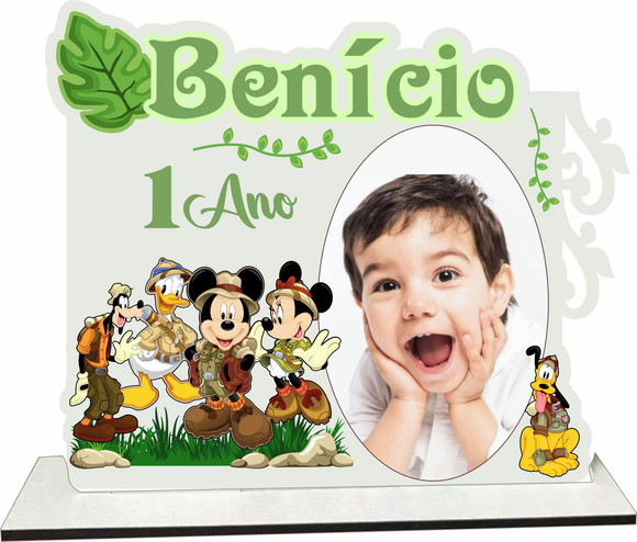Lembrança em mdf Porta Retrato Safari do Mickey c/ Aplique