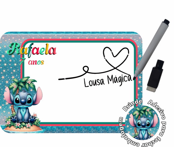 Lousa Quadrinho mdf Lembrancinha 10x14 - Lilo e Stitch