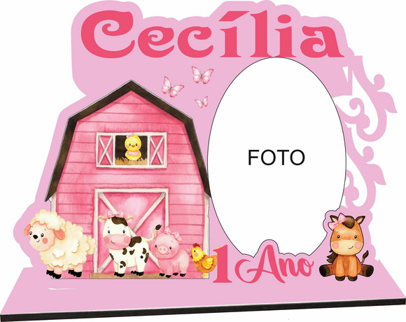 Lembrancinha em mdf - Porta Retrato Fazendinha Rosa Menina