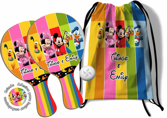 Kit Mochilinha + Raquetes Ping Pong - Turma do Mickey e Minn