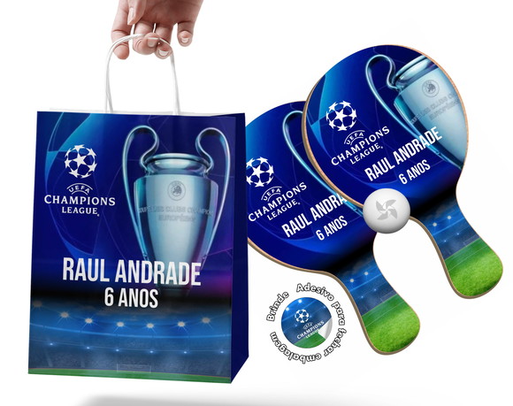 Kit Sacola de Papel e Raquete Ping Pong - League Champions