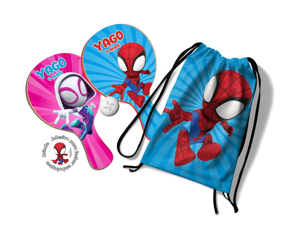 Kit Mochilinha e Raquetes Ping Pong - Homem Aranha Aranhaver