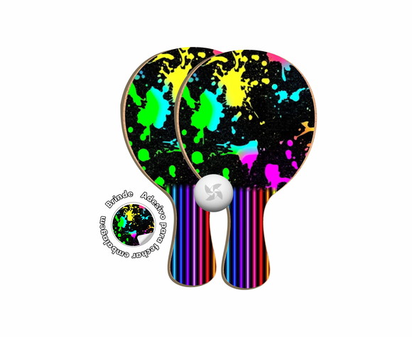 Kit Raquetes Ping Pong - Tema Tinta Neon