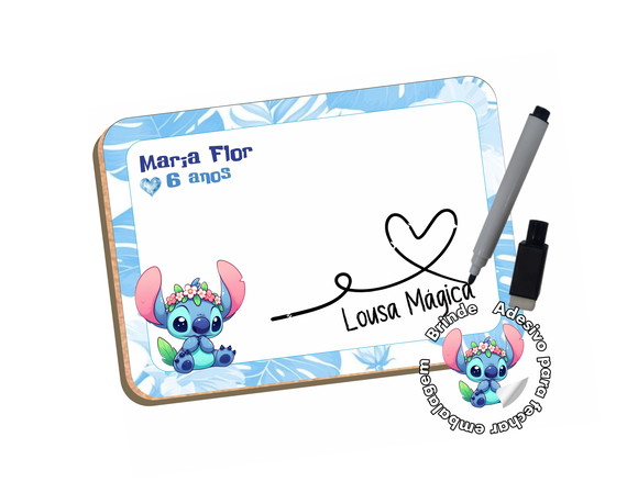 Lousa Quadrinho mdf Lembrancinha 14x20 - Lilo e Stitch