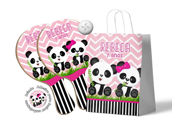 Kit Sacola de Papel e Raquete Ping Pong - Panda Pandinha