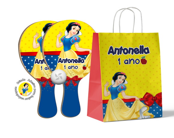 Kit Sacola de Papel e Raquete Ping Pong - Branca de Neve
