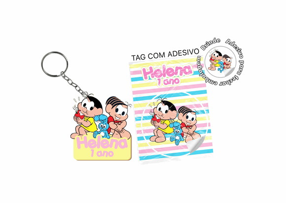Chaveiro Colorido Mônica e Magali com Embalagem, Tag e Selo