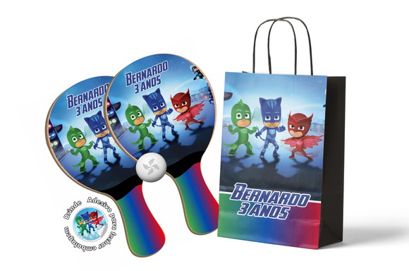 Kit Sacola de Papel e Raquete Ping Pong - Pj Mask