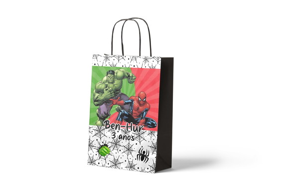 Sacola de Papel Personalizada - Homem Aranha e Hulk