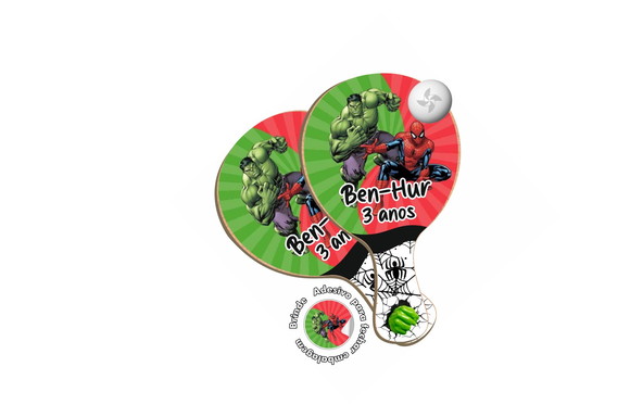 Kit Raquete de Ping Pong - Homem Aranha e Hulk