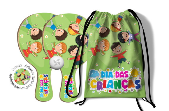Kit Mochilinha e Raquetes Ping Pong - Feliz Dia das Criança