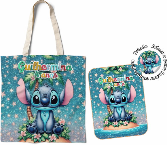 Quebra Cabeça em mdf com Sacolinha Lilo Stitch