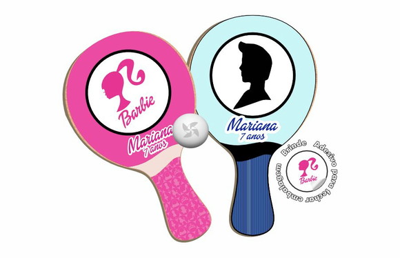 Kit Raquetes Ping Pong - Barbie e Ken