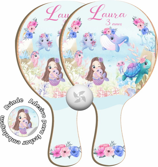 Kit Raquetes Ping Pong - Sereia Aquarela