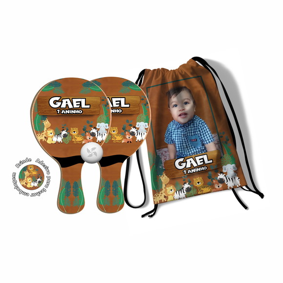 Kit Mochilinha c/ Foto + Raquetes Ping Pong - Safari