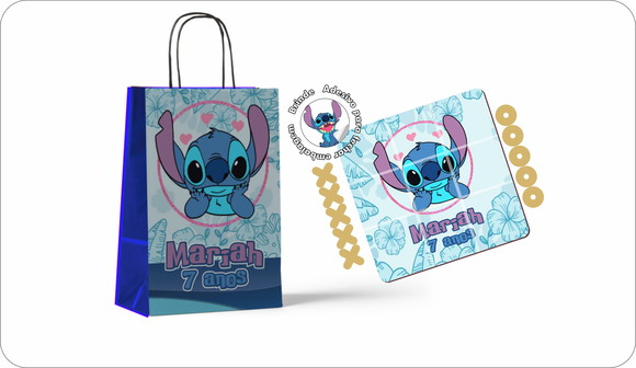 Kit Sacola de Papel e Jogo da Velha Lilo Stitch