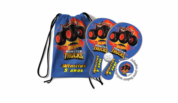 Kit Mochilinha + Raquetes Ping Pong - Hotweels Monster Truck