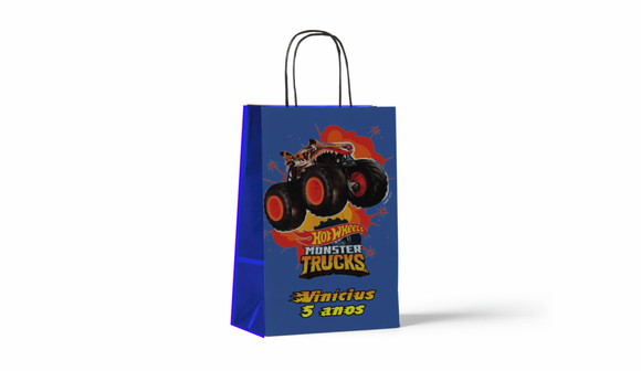 Sacola de Papel Personalizada Hotweels Monster Trucks