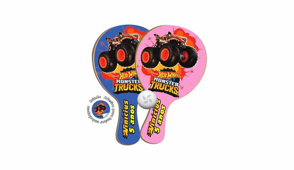 Kit Raquetes Ping Pong Hotweels Monster Trucks
