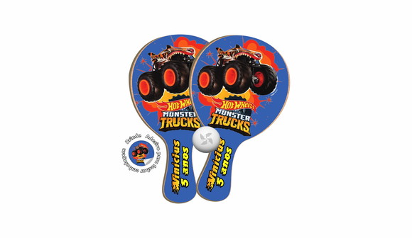Kit Raquetes Ping Pong Hotweels Monster Trucks