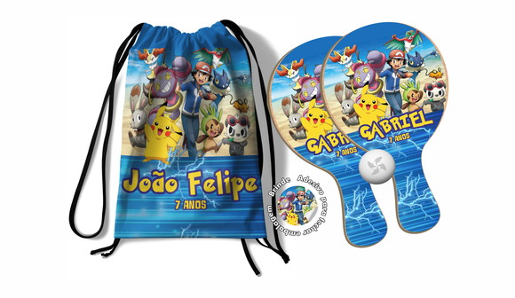 Kit Mochilinha + Raquetes Ping Pong - Pokemon