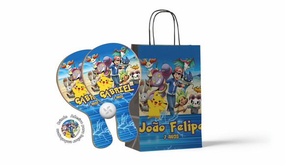 Kit Sacola de Papel e Raquete Ping Pong - Pokemon