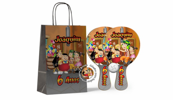 Kit Sacola de Papel e Raquete Ping Pong - Turma do Chaves
