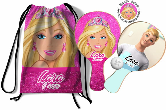 Kit Mochilinha + Raquetes Ping Pong - Barbie e Ken