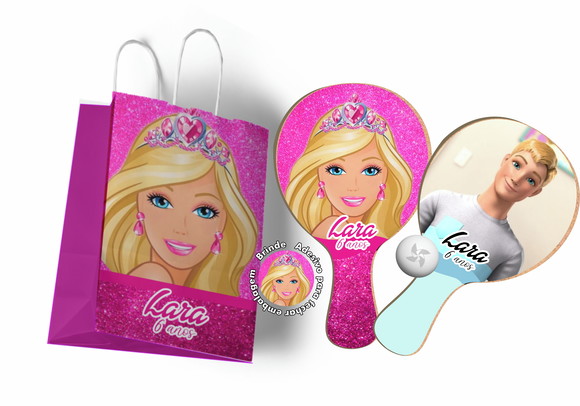 Kit Sacola de Papel e Raquete Ping Pong - Barbie