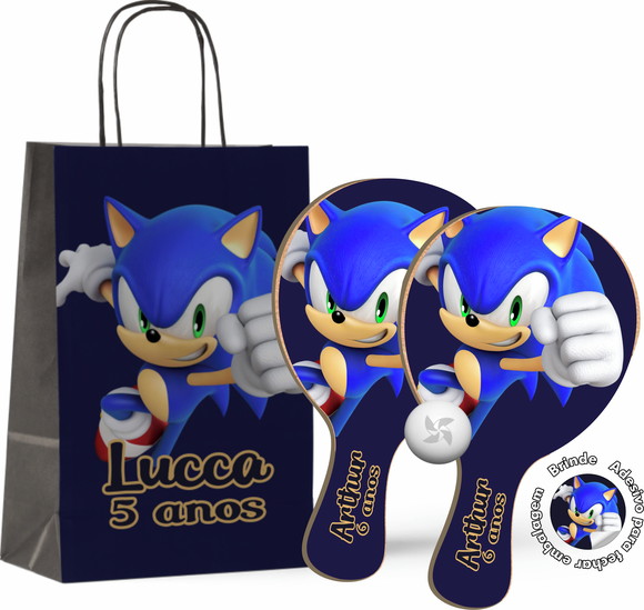Kit Sacola de Papel e Raquete Ping Pong - Sonic