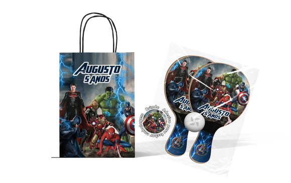 Kit Sacola de Papel e Raquete Ping Pong - Vingadores