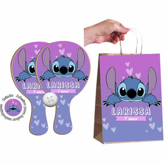 Kit Sacola de Papel e Raquete Ping Pong - Lilo Stitch