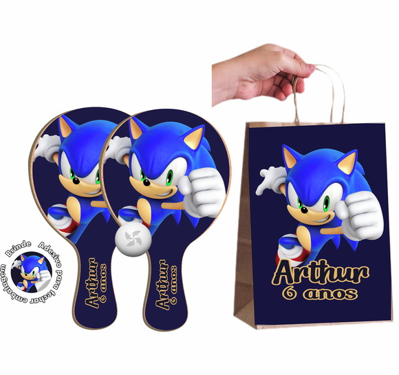 Kit Sacola de Papel e Raquete Ping Pong Sonic