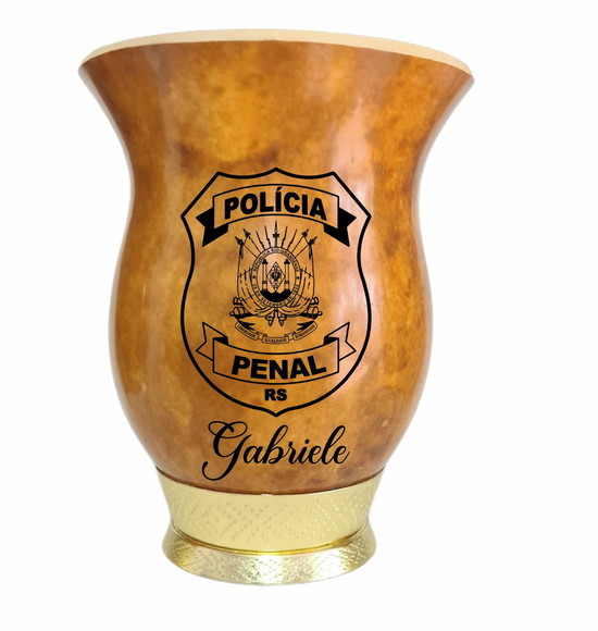 Cuia Chimarrão com Pé Dourado Polícia Penal