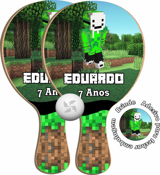Kit Raquetes Ping Pong Lembrancinha Minecraft