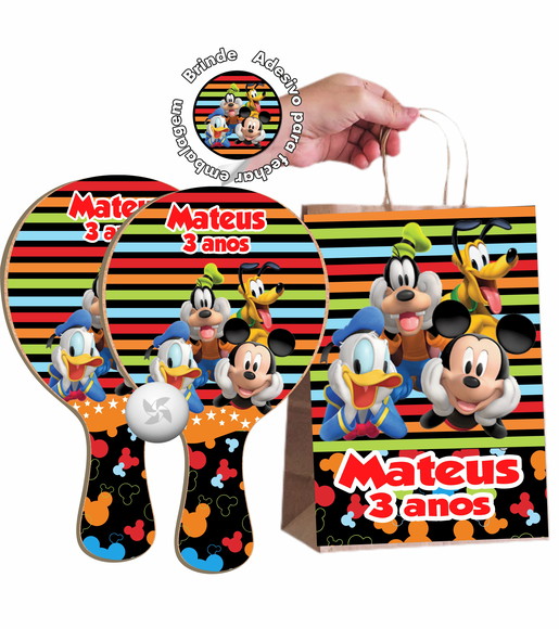 Kit Sacolinha e Raquete Ping Pong - Mickey