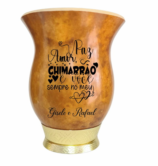 Cuia Pé Dourado Dia dos Namorados Paz, Amor, Chimarrão...