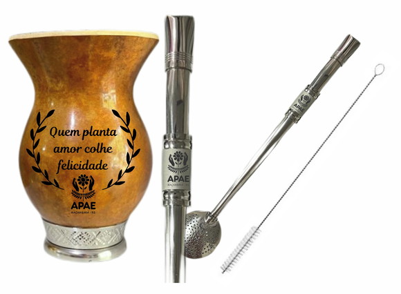 Kit Cuia Chimarrão + Bomba Inox Frase + Logomarca
