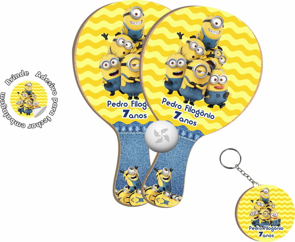 Kit Chaveiros e Raquetes Ping Pong - Minions