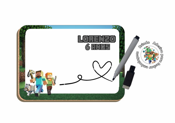 Lousa P Quadrinho mdf Lembrancinha Minecraft